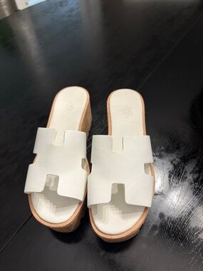 White Leather Slip-On Cork Platform Mules